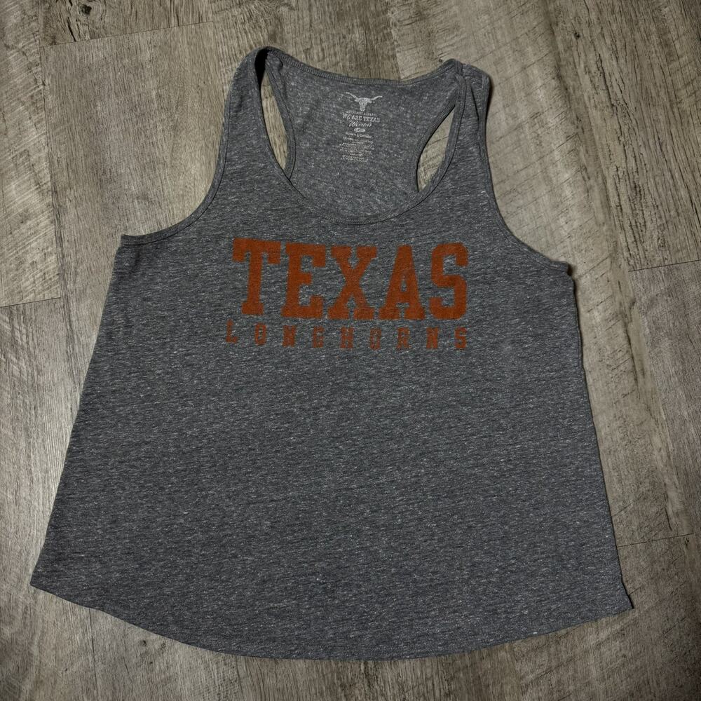 We are Texas Tank Top Womens XL Gray Burnt Orange Longhorn Logo Spell Out UT